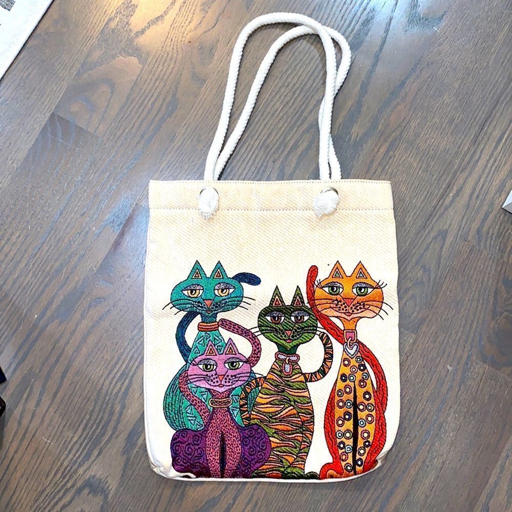 Fabric bag with cats print - Picture 3 of 5